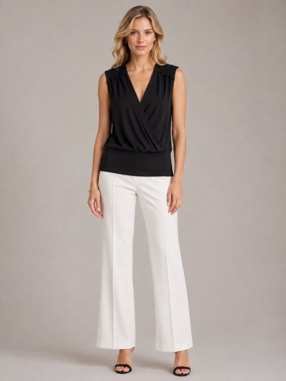 NWT White House Black Market Sleeveless Banded Bottom Surplice Top L